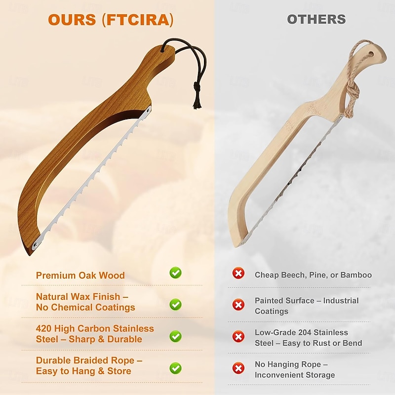 Bread Knife for Homemade Bread Walnut Bow Bread Cutter with Ultra-Sharp Serrated Stainless Steel Blade, Sourdough Bread Knife for Bagels, Baguettes, and Rustic Loaves - Walnut Color3