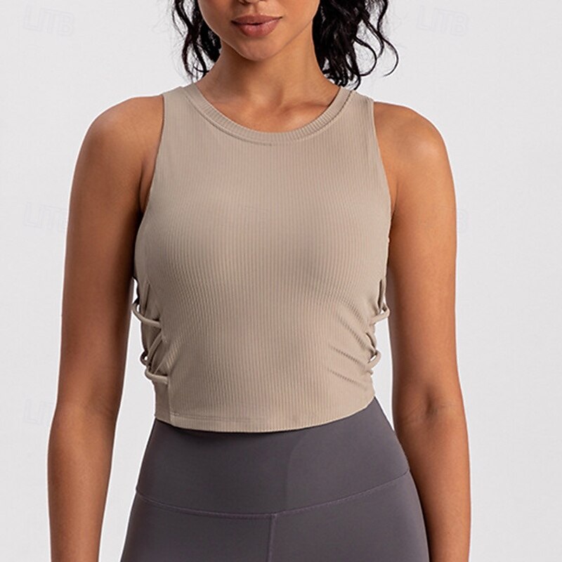 Women's Workout Tops Lightwear Breathable Wrinkles Sleeveless Sports Solid Color Top For Pilates Running Yoga Activewear2