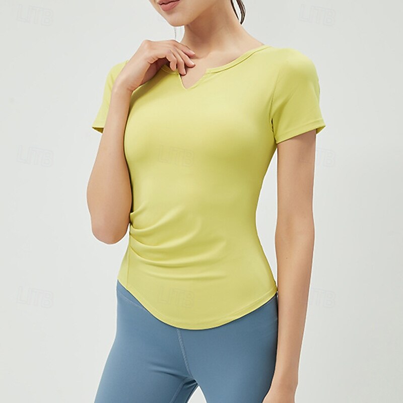 Women's Yoga T-shirt Lightwear Breathable Padded Short Sleeve Sports Solid Color Top For Pilates Running Yoga Activewear3