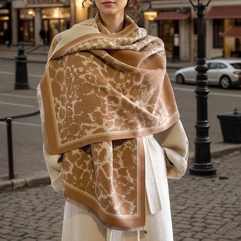 Women's Rectangle Scarf Women's Shawls & Wraps Street Daily Date Grey Black Khaki Scarf Leopard - Main Image