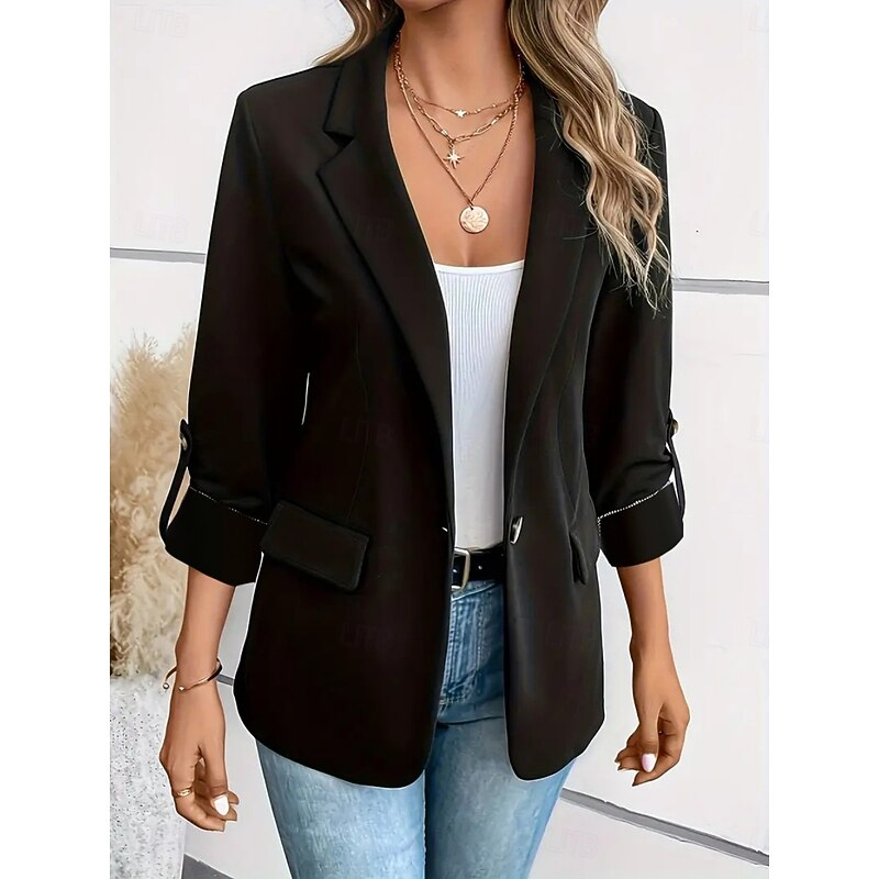 Women's Blazer Comfortable Breathable Pocket Fashion Casual Plain Office Street Casual Daily Wear Single Breasted Regular Turndown Regular Fit Long Sleeve Outerwear Black White Wine Summer Winter2