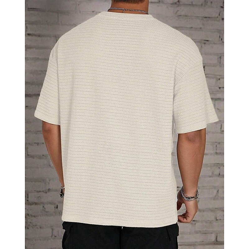 Men's T Shirt Tee Short Sleeve Shirt Tee Top Short Sleeve Crew Neck Summer Plain Fashion Designer Basic Jacquard Vacation Street Going out Black White Khaki Top Tee for Men3