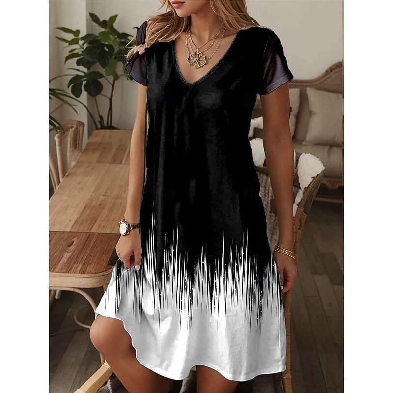 Women's Midi Dress T Shirt Dress Tee Dress Sundress A Line Dress Vacation Casual Beach Going out Beach Regular Fit Graphic Geometric Polka Dot Short Sleeve V Neck Black Green Gray Summer Spring3
