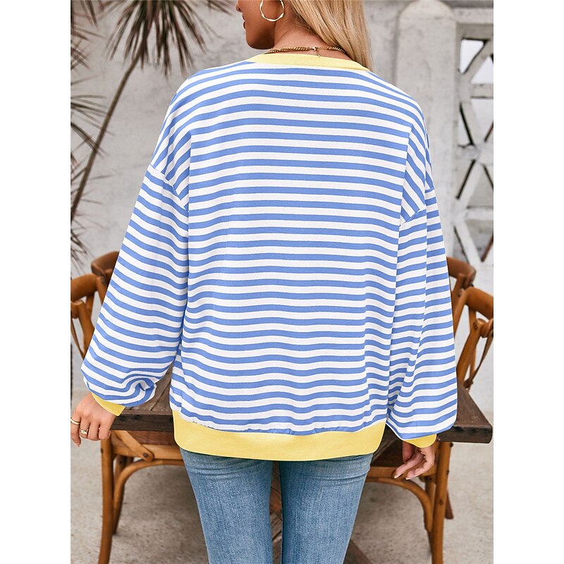 Women's Blouse Button Down Graphic Striped Vintage Tropical Stylish Long Sleeve Crew Neck Regular Tops Daily Print Blue Fuchsia Orange Green Summer Spring Fall3