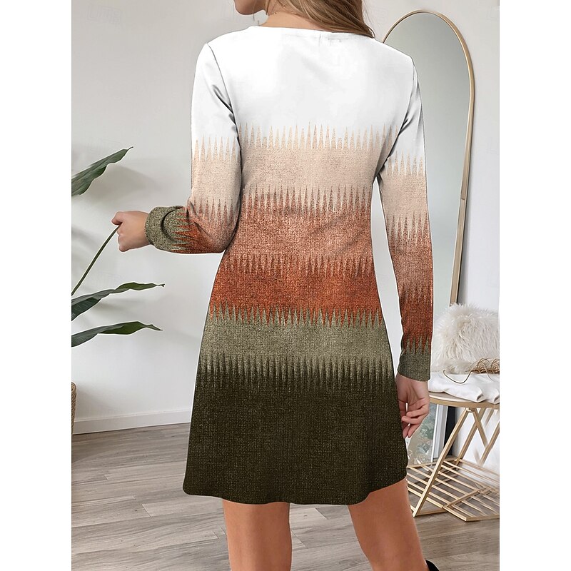 Women's Mini Dress Crew Neck Long Sleeve T Shirt Dress Tee Dress A Line Dress Casual Daily Regular Fit Graphic Geometric Blue Purple Brown Fall Winter2