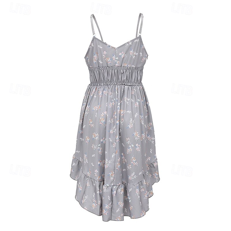 Women's Mini Dress Casual Dress Summer Dress Slip Dress Boho Dress Elegant Fashion Romantic Holiday Date Beach Regular Fit Flower Sleeveless V Neck Gray Summer4
