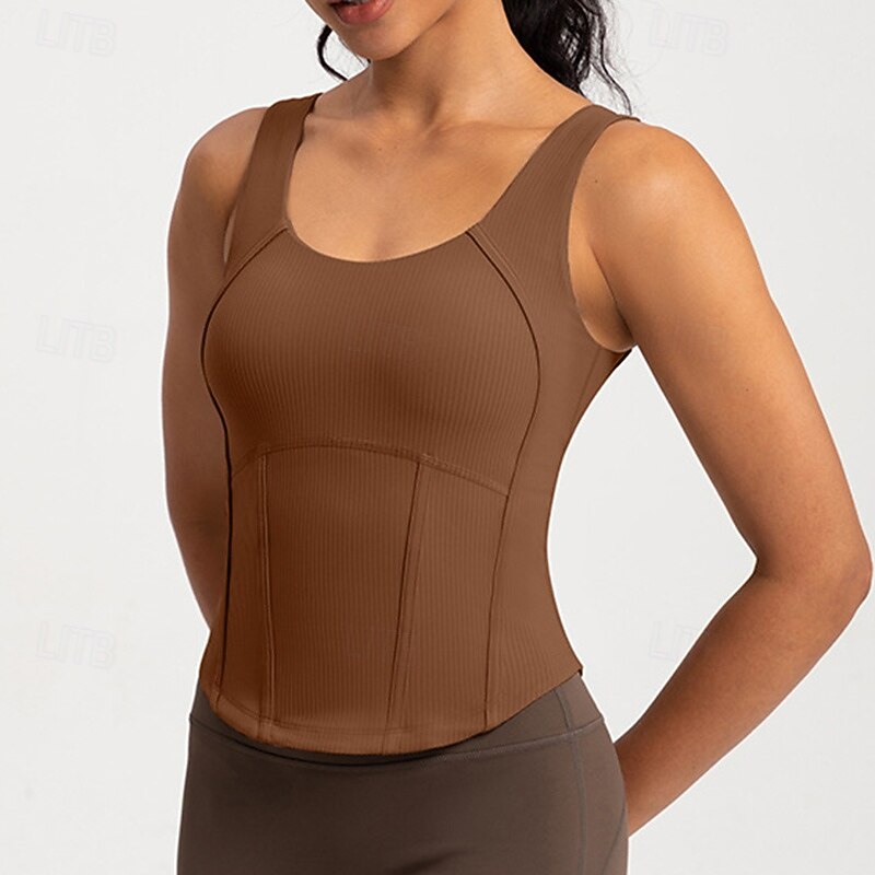 Women's Workout Tops Breathable Tummy Control Padded Sleeveless Sports Solid Color Top For Pilates Running Yoga Activewear