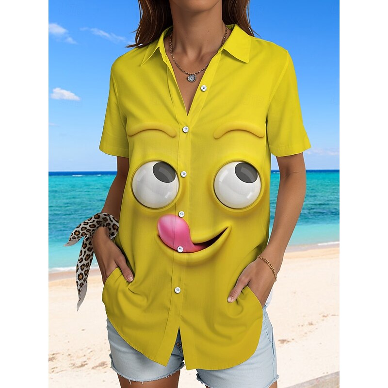 Women's Shirt Long Sleeve Button Down Blouse Graphic 3D Vintage Tropical Daily Short Sleeve Shirt Collar Regular Tops Daily Yellow Blue Brown Summer Spring4