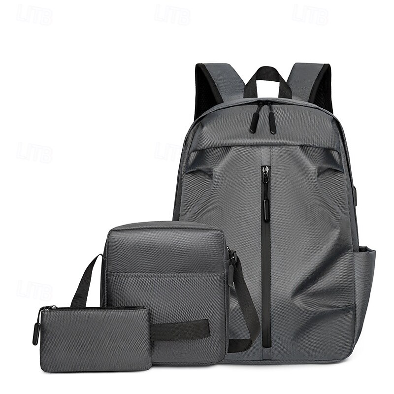 Men's 3-Piece Black Backpack Set – Waterproof School Bag with Shoulder Bag & Pouch for College, Work & Travel2