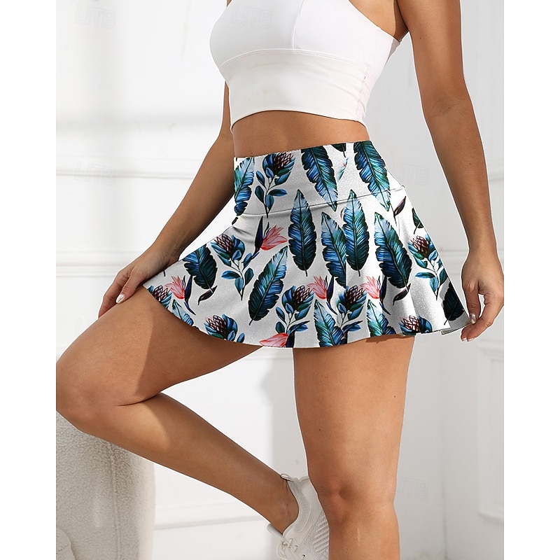 Women's Yoga Shorts Workout Shorts with Pockets Tummy Control High Waist Gym Athletic Pilates Bottoms Printing White Sports Activewear Tight Fit3