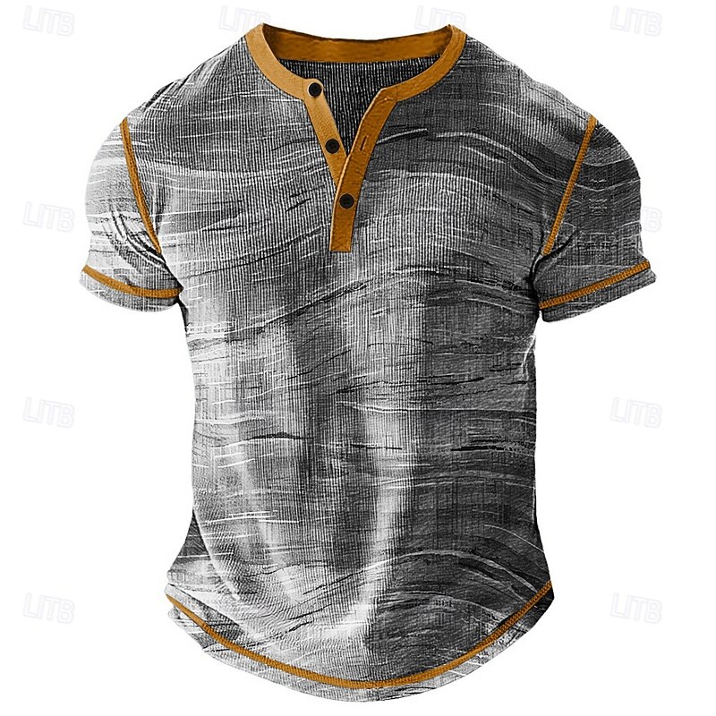 Men's Graphic Henley Shirt Waffle T Shirt Short Sleeve Daily Retro Vintage Classic Sports Outdoor Casual Holiday Spring & Summer All Seasons Blue Purple Khaki Grey Henley Henley T-Shirt3