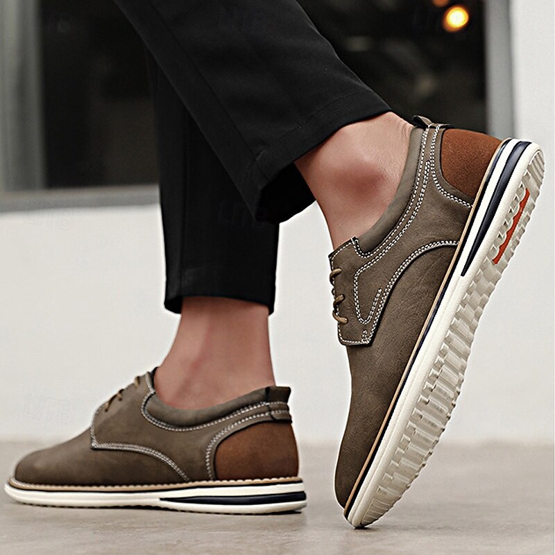 Men's Brown Faux Leather Casual Derby Shoes – Lightweight Lace-up Design for Everyday Office Wear, Weekend Outings and Smart Casual Style4