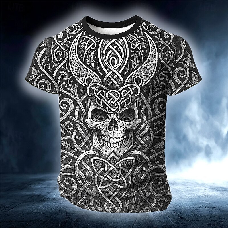 Men's Skull 3D Celtics T Shirt Short Sleeve T shirt 3D Print Crew Neck Round Neck Shirt Viking Designer Party Street Casual Blue Purple Green Summer Spring Clothing Apparel S M L XL XXL XXXL2