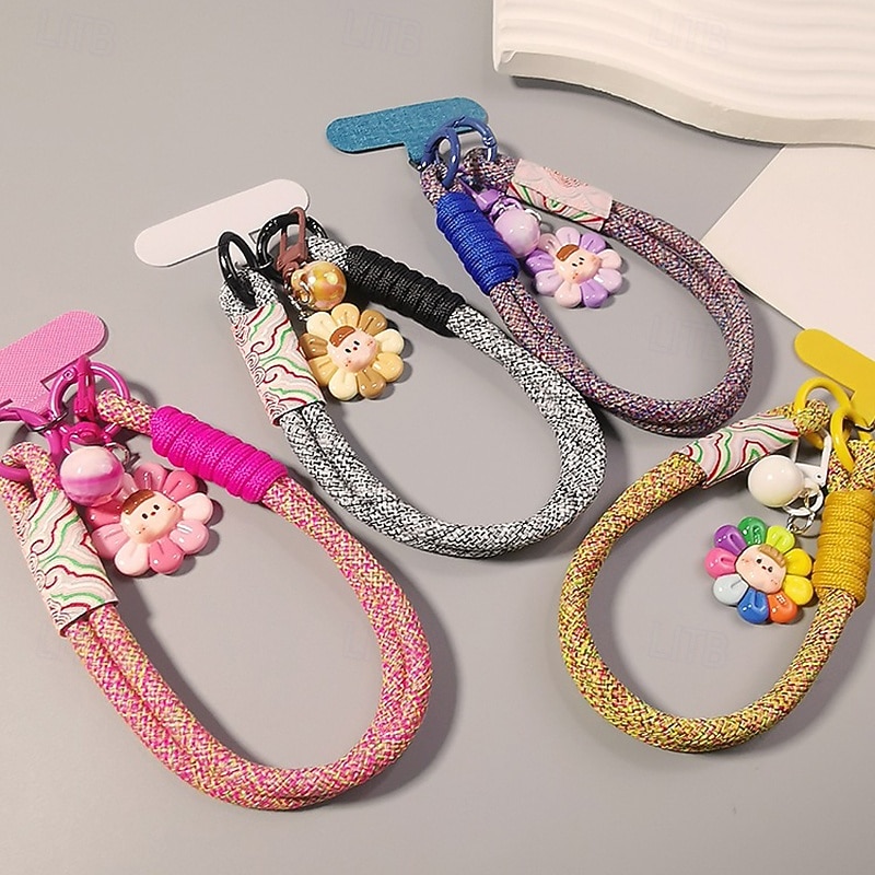 New printed wrist mobile phone short rope hanging rope flower pendant dual-use short woven rope sturdy men's and women's outdoor travel hanging rope3