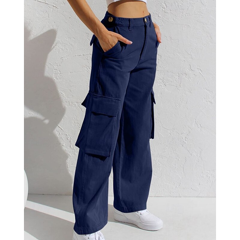 Women's Cargo Pants Slacks Streetwear Casual Full Length Natural Plain Pocket Comfy Outdoor Going out Grey Black White Blue Fall Regular Fit