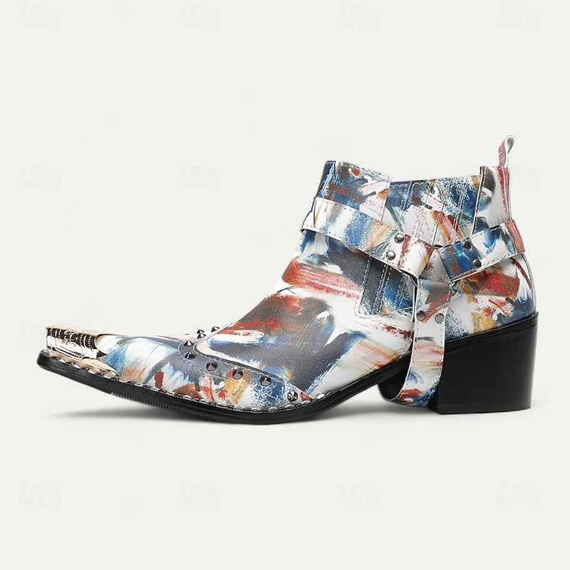 Men's Artistic Abstract Printed Double Monk Strap Shoes - Premium Cowhide Unique Design Shoes for Artistic and Creative Occasions3