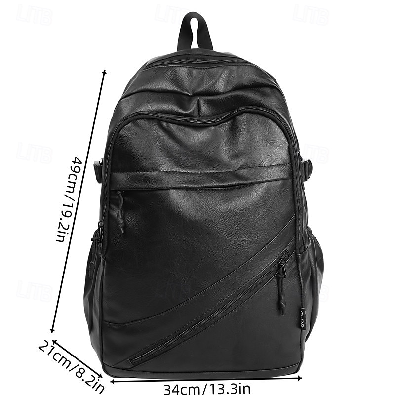 Men's Brown Faux Leather Backpack – Stylish Laptop Bookbag with Zipper Pockets for Work, College, and Travel3