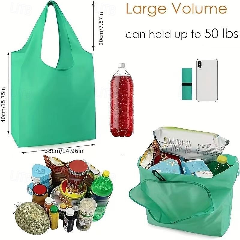 10PCS Reusable Foldable Shopping Bags, Durable Washable Polyester Tote Bags with Sturdy Handles, Bright Colors, Eco-Friendly Grocery Bags for Daily Use, Travel, Office, and Errands3