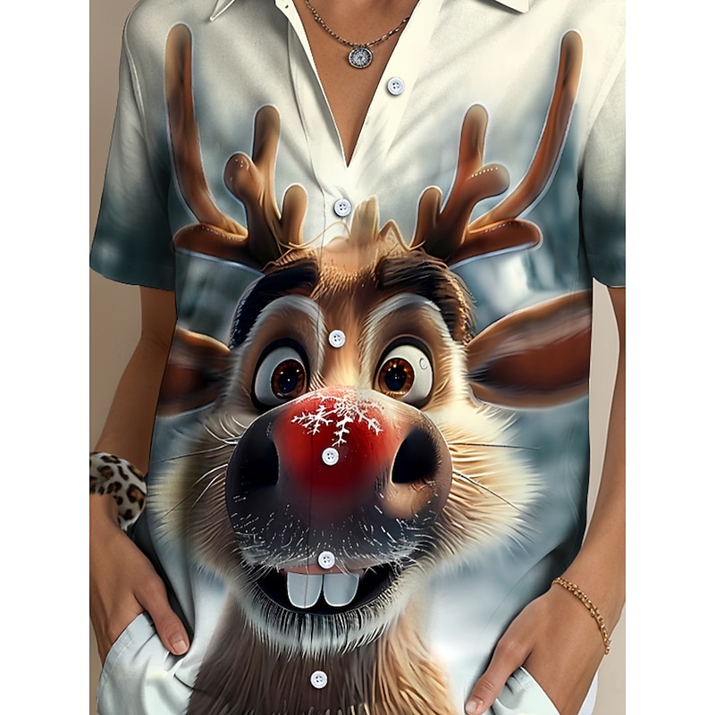 Christmas Women's Shirt Long Sleeve Button Down Blouse Graphic Animal 3D Vintage Tropical Daily Sleeveless Short Sleeve Shirt Collar Regular Tops Daily Sage Green Brown Green Summer Spring Winter3