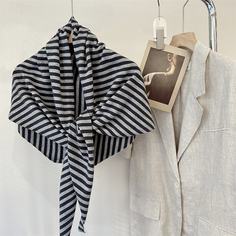 Women's Rectangle Scarf Street Daily Date Black White Red Scarf Stripe3