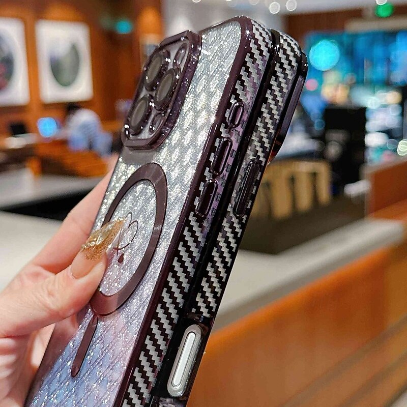 Phone Case For iPhone 17 Pro Max 17 Air 16 Pro Max 15 Pro Max 16e 14 Pro Max 13 Pro Max Back Cover with Lanyard Support Wireless Charging Non-Yellowing Color Gradient Carbon Fiber4