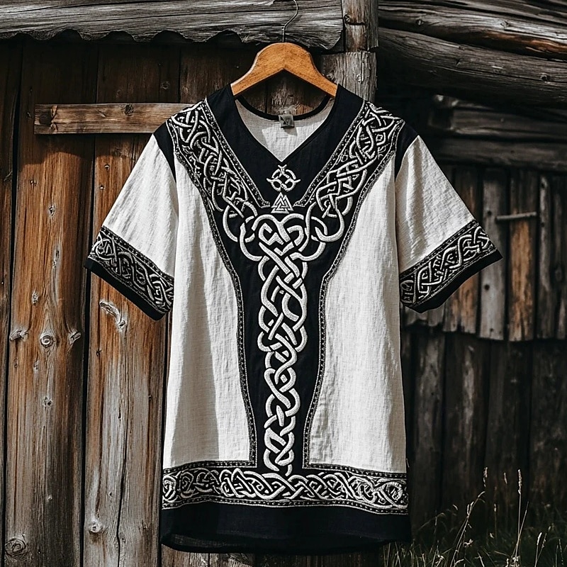 Men's T Shirt Tee Graphic Tee Short Sleeve Shirt Short Sleeve V Neck Summer Tribal Celtic Knot Vintage Designer Basic Print Vacation Street Going out White Beige Top Tee for Men2