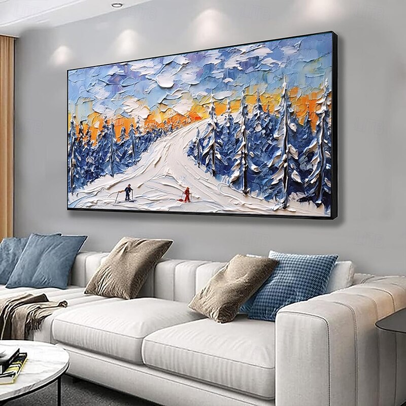 Handmade Oil Painting Canvas Wall Art Decoration Modern Abstract Sports Skiing Pine Forest Landscape for Living Room Home Decor Stretched Frame Hanging Painting/Rolled Frameless Unstretched Painting2