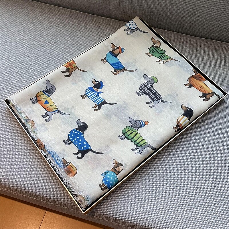 Women's Rectangle Scarf Street Daily Date Black White Blue Scarf Animal3