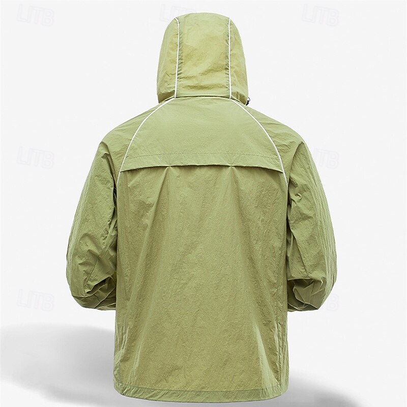 Men's Lightweight Jacket Outdoor Jacket Skin Jacket Casual Jacket Vacation Daily UPF50+ Windbreaker Pocket Summer Spring Plain Fashion Classic Hooded Regular Black Ivory Light Green Orange Green3