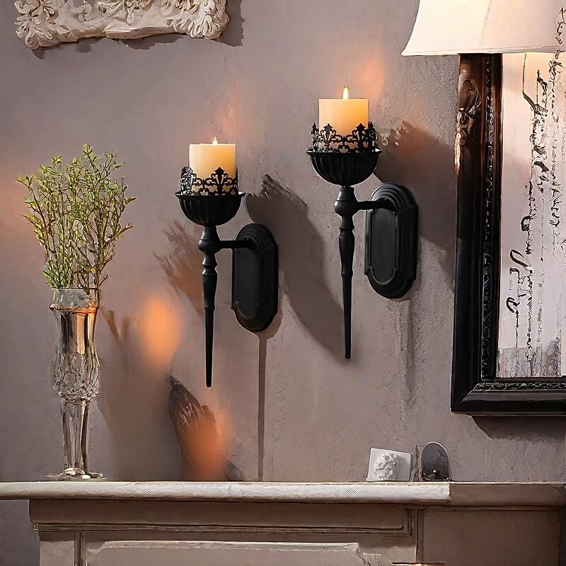 Black Vintage Candlesticks, Black Crown And Scepter Design Wall-Mounted, Perfect Decoration for Living Room, Courtyard, Bedroom, Staircase, Christmas, Halloween, Valentine's Day Gift 1PCS