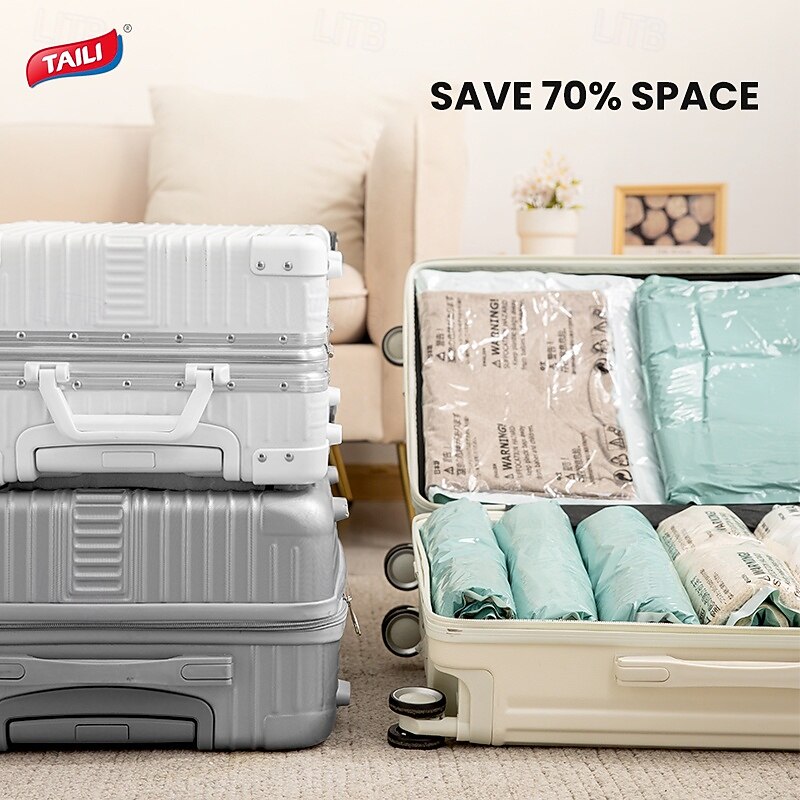 TAILI 12 Travel Compression Bags, Roll Up Space Saver Bags, Hand Roll Packing Storage Bags for Baggage, Suitcase and Cruises, No Pump or Vacuum Needed, Travel Essentials4