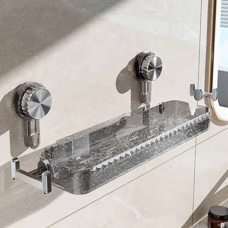 Clear PET Wall-Mounted Bathroom Shelf Heavy-Duty Shower Organizer with Strong Suction Cups Transparent Cosmetic Organizer for Toiletries and Daily Essentials4
