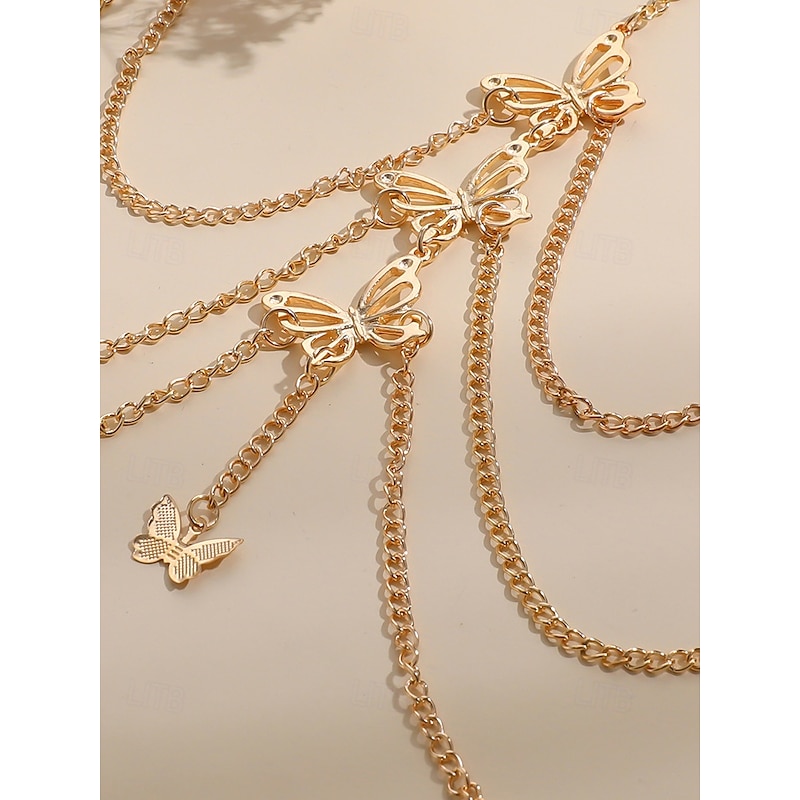 Women's Gold Butterfly Thigh Chain with Black Elastic Band – Boho Body Jewelry for Ladies, Ideal for Beachwear, Festivals and Summer Parties4