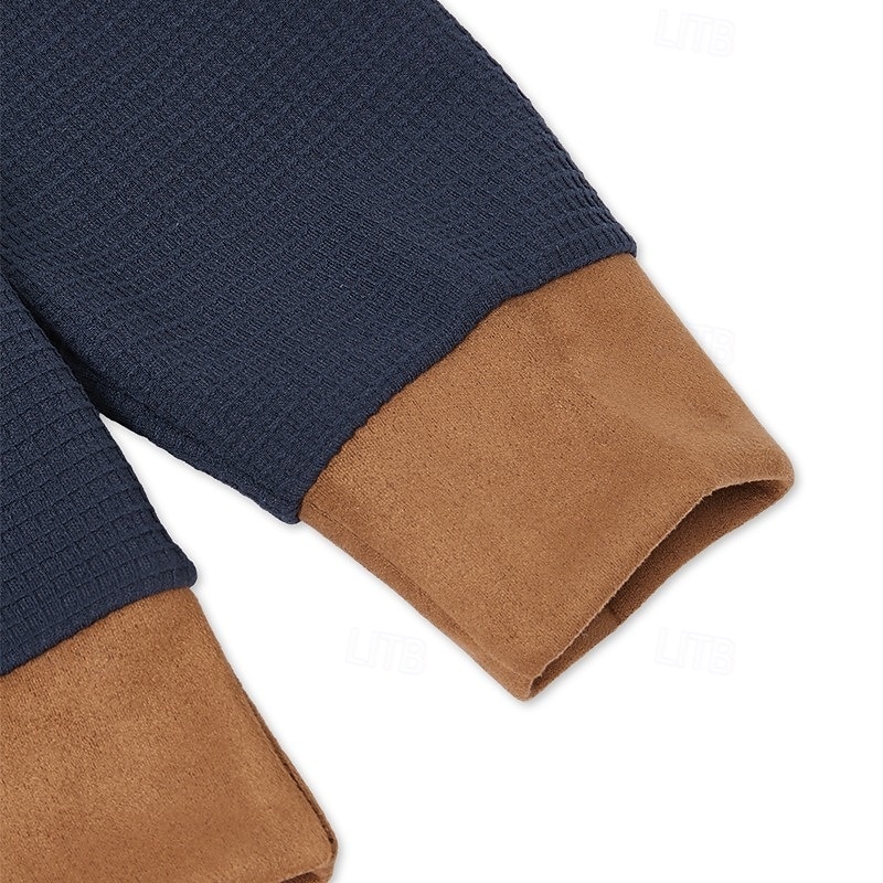 Men's Sweatshirt Waffle Sweatshirt Pullover Hoodie Sweatshirt Quarter Zip Sweatshirt Black Navy Blue Standing Collar Plain Patchwork Color Block Sports & Outdoor Casual Daily Active Vintage Cool3