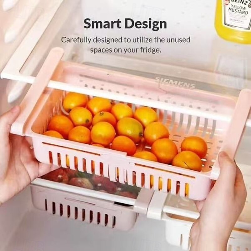 4pcs Refrigerator Storage Racks,Expandable Adjustable Kitchen Organizer Baskets for Eggs, Fruits, Vegetables, and Household Storage, Space-Saving Fridge Organizer3