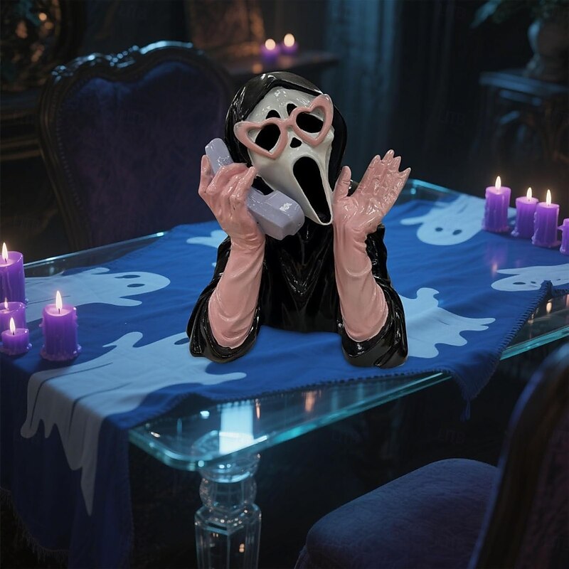 Pink Screaming Face Ghost Figurine Halloween Resin Scary Luminous Glowing Statue for Home Office Desktop Decoration4