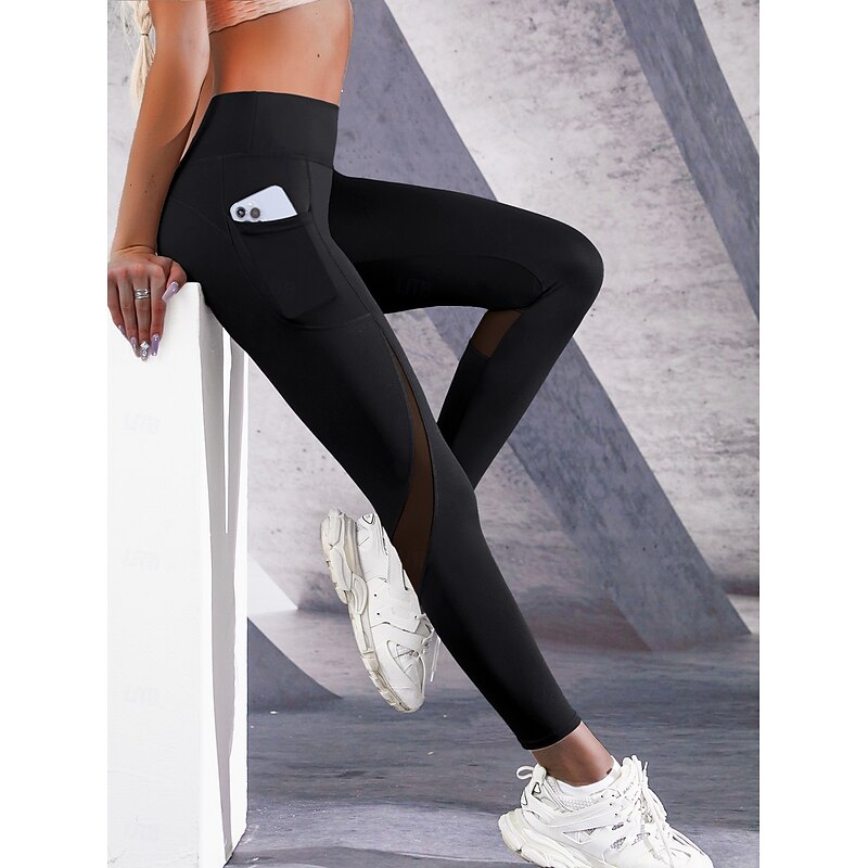 Women's Tights Cozy Leggings Tights Athletic Full Length High Waist Patchwork Patchwork Side Pockets Comfy Butt Lift Tummy Control Yoga Casual Daily Black Burgundy Spring Fall Skinny4