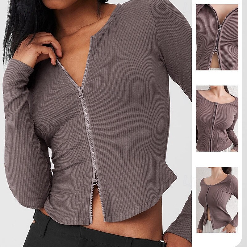 Women's Activewear Stretchy Breathable Full Zip Long Sleeve Sports Solid Color Top For Gym Dance Athletic Tight Fit Activewear2