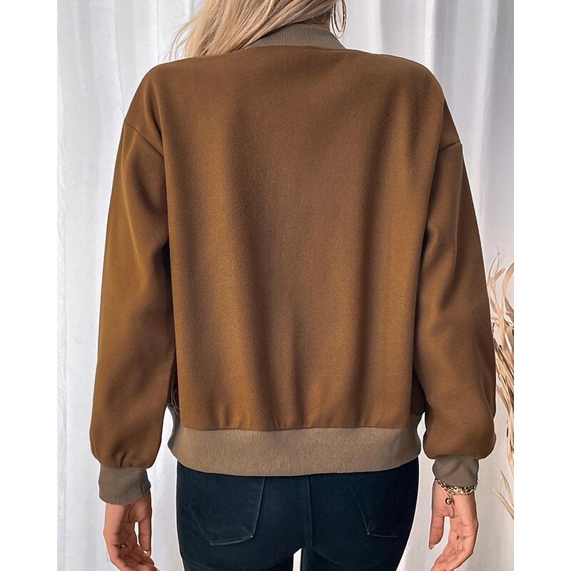 Women's Casual Jacket Varsity Jacket Comfortable Breathable Pocket Buttons Fashion Modern Casual Color Block Going out Weekend Single Breasted Regular Stand Collar Regular Fit Long Sleeve Outerwear3
