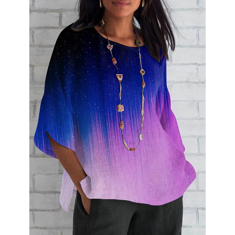 Women's Shirt Graphic Butterfly Color Gradient Daily Casual 3/4 Length Sleeve Crew Neck Regular Tops Daily Holiday Print Black Blue Purple Green Summer Spring Fall3