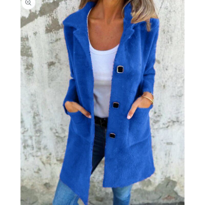 Women's Coat Warm Comfortable Pocket Buttons Fashion Plain Going out Weekend Single Breasted Long Turndown Regular Fit Long Sleeve Outerwear Pink Blue Camel Fall Winter2