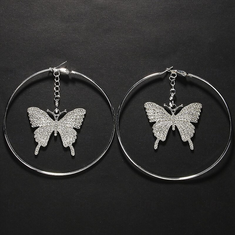 Women's Hoop Earrings Geometrical Butterfly Precious Elegant Fashion Artistic Imitation Diamond Earrings Jewelry Silver For Wedding Party Holiday 1 Pair4