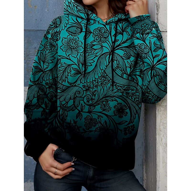 Women's Hoodie Pullover Sweatshirt Oversized Long Sleeve Casual Graphic Floral Paisley Warm Active Hooded Regular Tops Street Dailywear Print Red Purple Green Spring Fall Winter