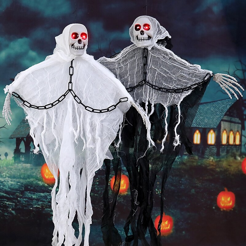 2 Pcs 85cm Halloween decoration chains hanging ghosts, skulls, gauze, grimace, glowing sound, indoor and outdoor courtyard gatherings, terrifying and eerie atmosphere, decorative lights2