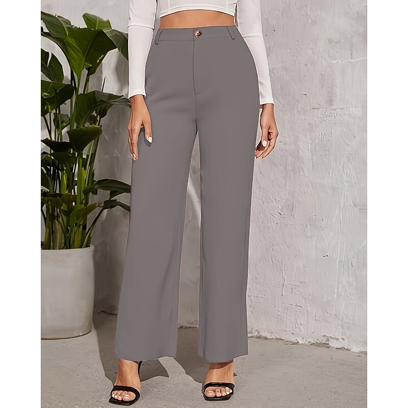 Women's Wide Leg Slacks Streetwear Casual Full Length Natural Plain Pocket Elastic Waist Comfortable Outdoor Holiday claret Depression Green Grey Black Fall Regular Fit2