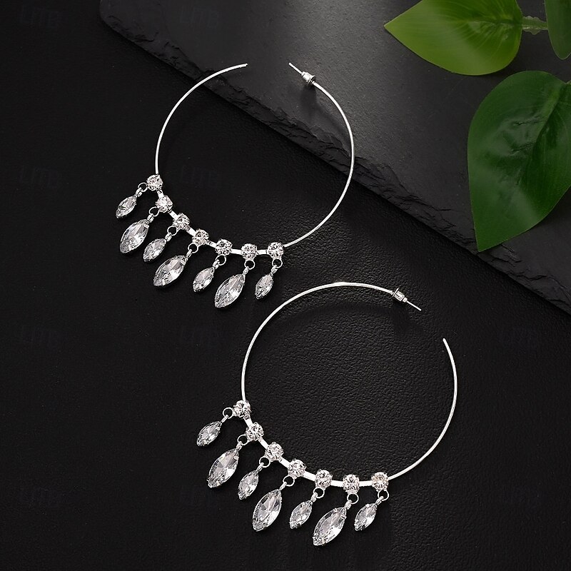 Women's Hoop Earrings Tassel Fringe Drop Precious Tropical Fashion Personalized Imitation Diamond Earrings Jewelry Silver / Golden For Wedding Party Work Prom 1 Pair2