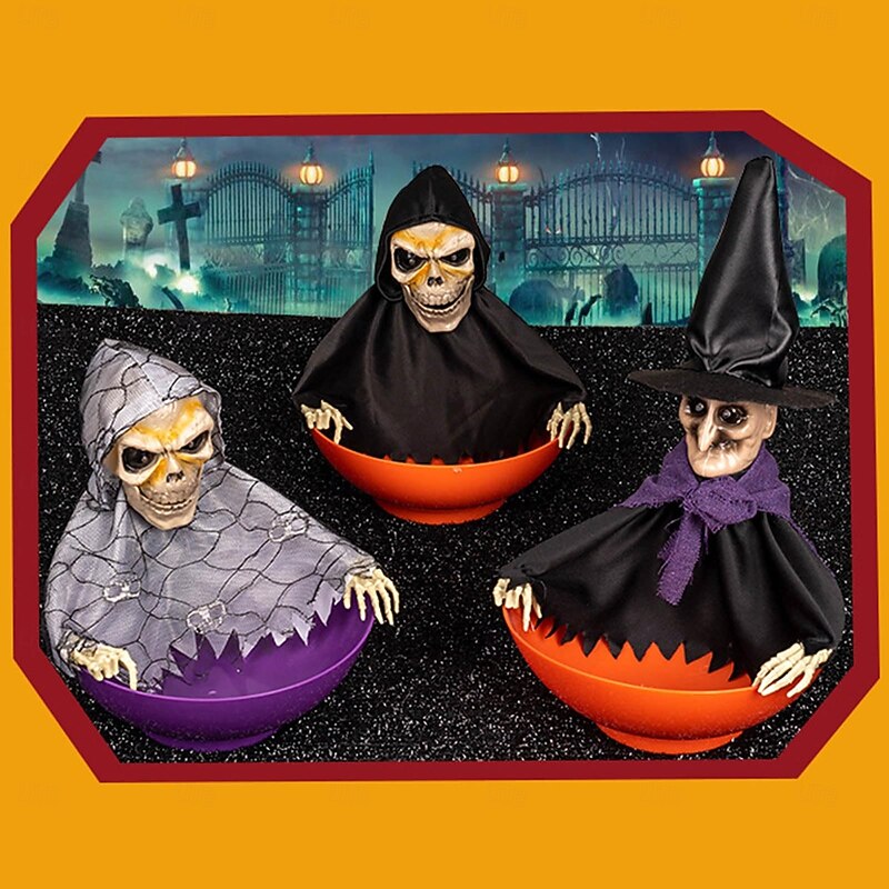 Spooky Skeleton Candy Holder Candy Bowl Up Red Eyes And Moving Parts For Halloween Decorations2