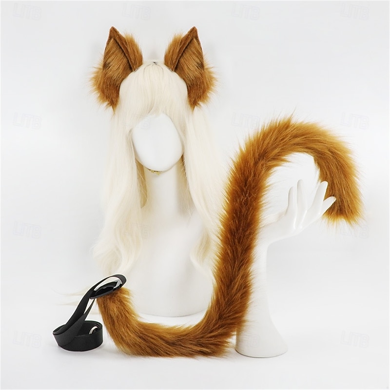 Furry Cat Tail and Animal Ear Headband Set – Fox Tail & Cat Ears for Halloween Cosplay, Anime Costume, Party, and Stage Performance4