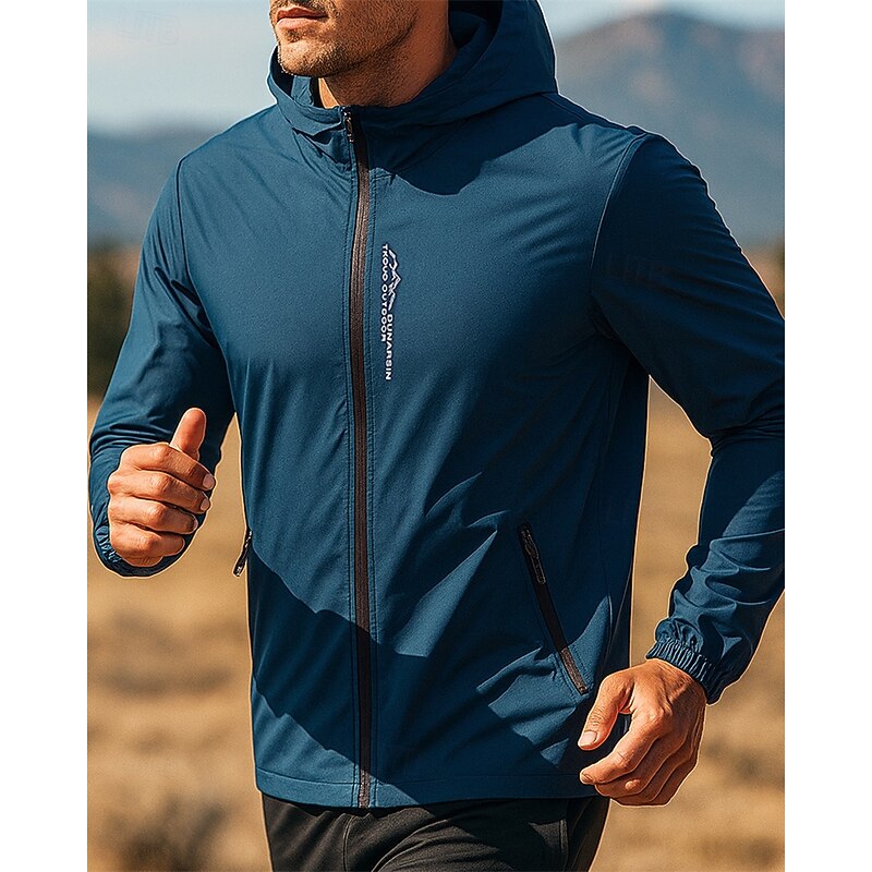 Men's Running Jacket Outdoor Jacket Pockets Full Zip Long Sleeve Outerwear Athletic Fall Solid Colored Waterproof Sun Protection Windproof Lightweight Fishing Hiking Running Sportswear Activewear2