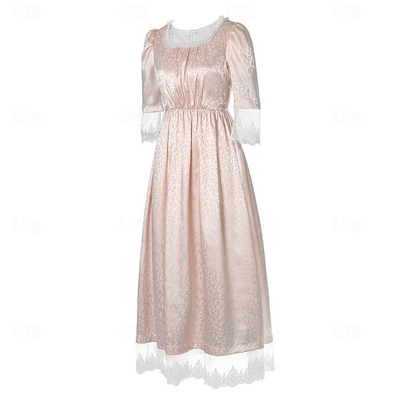 Medieval Renaissance 18th Century Midi Prom Dress Empire Waist Dress Gown Lace Regency Inspired Fancy Dress Women's Fantasy Halloween Carnival Masquerade LARP Retro Theme Party Adults' Dress2